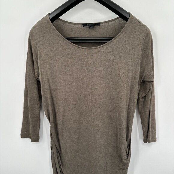 AllSaints Dress 8 Wool Blend Green Khaki Wrap Ruched Drape Minimal Capsule - Picture 6 of 9